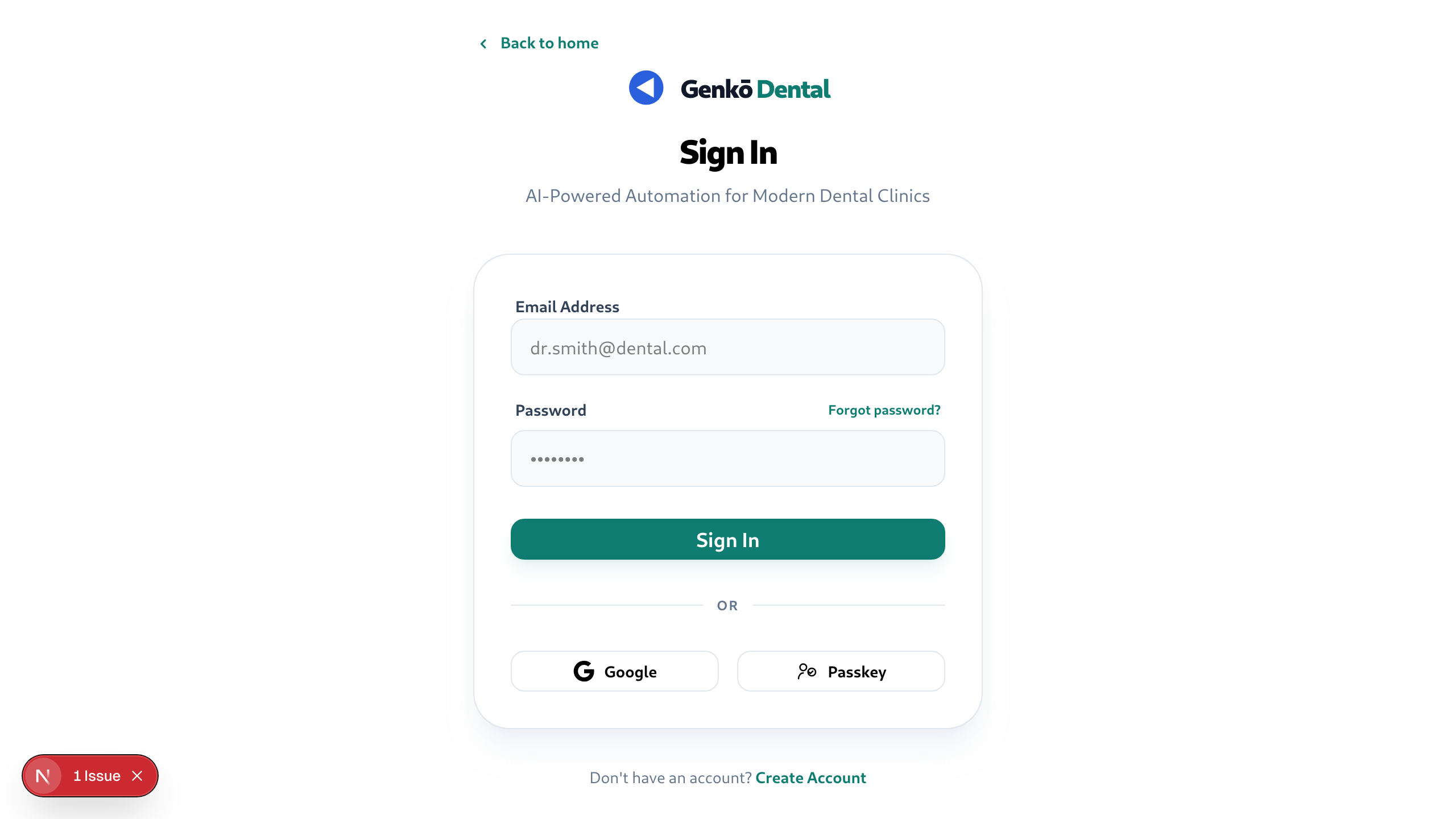 Signup form — account creation step
